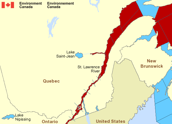 Map of St. Lawrence - St. Lawrence River marine weather areas